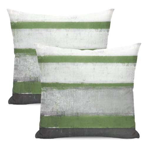 AEIOAE Sage Green Grey Pillow Covers 18x18 Set of 2 Beige Abstract Art Painting Striped Decorative Throw Pillow Covers Cotton Square Modern Cushion Case for Home Couch Sofa Outdoor