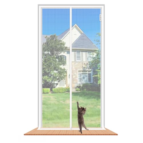 Porte à Moustiquaire pour Chat 80x210cm, Double Fermeture Éclair Anti-Fuite Maillage Renforcé pour Garder Les Chats à l'Intérieur, Résistant aux Griffes...