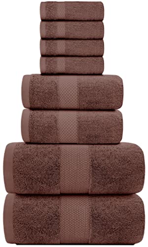 White Classic Luxury Brown Bath Towel Set - Combed Cotton Hotel Quality Absorbent 8 Piece Towels | 2 Bath Towels | 2 Hand Towels | 4 Washcloths [Worth $72.95] 8 Pack | Brown #TOP1