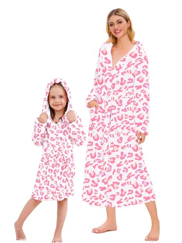 Image of Umeyda Girls & Women Fleece Hooded Robes, Soft Fuzzy Bathrobe Warm Plush Fluffy Bath Robe for Kids Womens