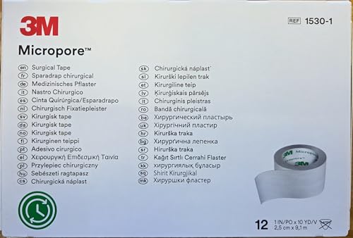 Micropore 1530-1 adhesive bandages 2.5 cm x 9.1m white (pack of 12)