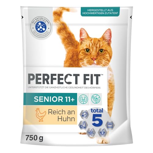 PERFECT FIT Senior Trockenfutter für ältere Katzen ab 11 Jahren - Huhn, 750g (6 Beutel)