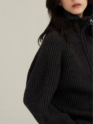 Double Zip up Cardigan Sweaters for Women Women's 100 Percent Wool Long Sleeve Thick Knit Coat4