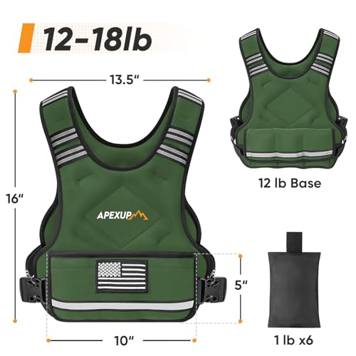 Image of APEXUP Adjustable Weighted Vest, 4-10lb /12-18lb /20-32lb Vest with 6 Ironsand Weights and Large Pocket, Weight Vest for Men Women Strength Training, Running, Walking