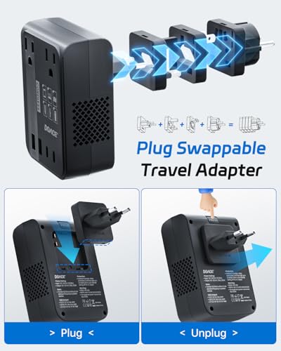 Image of DOACE 220V to 110V Converter 350W Voltage Converter US to Europe for Hair Straightener /Curling Iron Converter for European Travel with 4-Port USB Charging and UK /AU /US /EU Worldwide Plug Adapter