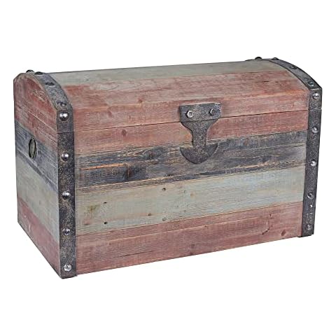Wooden Storage Trunk with Weathered Finish and Ample Storage Space Cover
