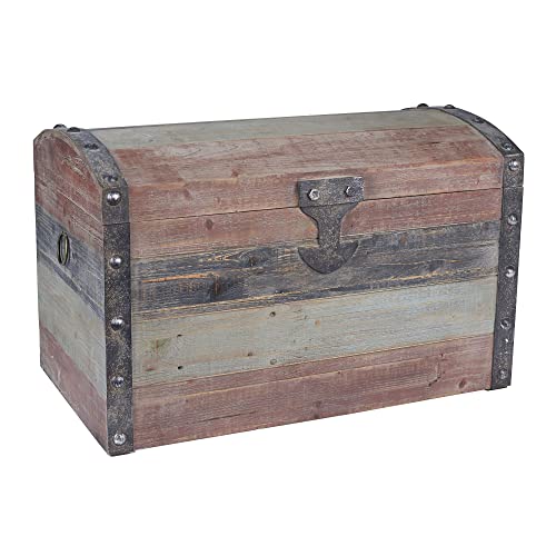 Household Essentials Large Wooden Storage Trunk, Weathered Wood with Paint Finish, Hinged Lid with Metal Accents by Household Essentials - Used condition - US$133.49