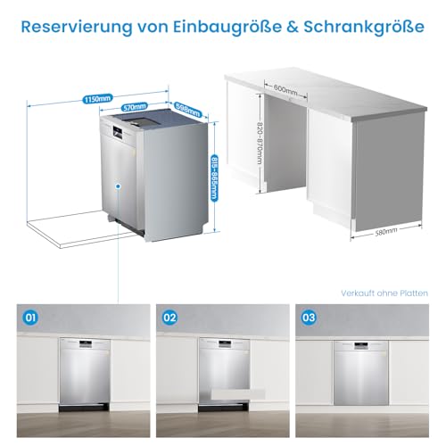 Midea SU 7.35X14BS Geschirrspüler 60cm Unterbau, 14 Maßgedecke Spülmaschine Teilintegrierbar mit WiFi, Extra Trocknung, 8 Programme, 42dB, 1-24h Startzeitverzögerung, Inox