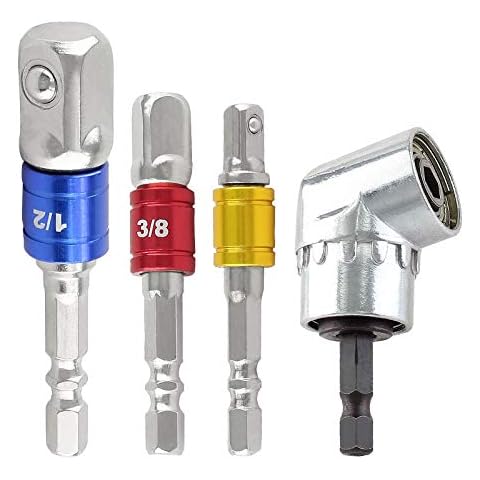 Yoohey 3PCS 1/4" 3/8" 1/2" Cr-V Hex Shank Socket Adapter Extension Set, Impact Grade Power Hand Tools With 105 Degree Right Angle Drill Attachment Bit Extension Drive Drill Cover