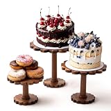 Acellegic 3 Pcs Scalloped Acacia Wood Cake Stand Set, 12, 10, 8 Inch Rustic Farmhouse Cupcake Riser for Wedding Birthday Decoration Cake Plate Pedestal Stand Dessert Display Parties Restaurants