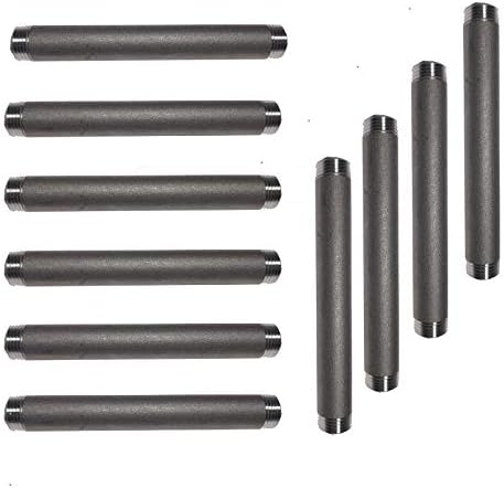 GPOWER 1/2 Inches x 6 Inches Sandblasted Dark Gray Pipe Nipples, Carbon Steel Iron Pipe Nipples and Fittings,for DIY Vintage Furniture,10 Pack