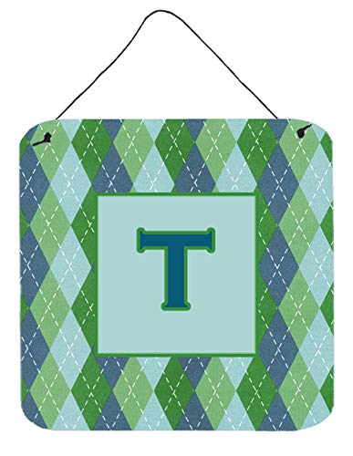 Caroline's Treasures CJ1020-TDS66 Letter T Initial Monogram - Blue Argoyle Wall or Door Hanging Prints Aluminum Metal Sign Kitchen Wall Bar Bathroom Plaque Home Decor, 6x6, Multicolor