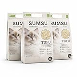 SUMSU Arena de Tofu para Gatos 18L(3x6L), Aglomerante Rápida, 99% Sin Polvo, Control de Olores, Biodegradable, Desechable WC Aroma Leche (Milk Scent)