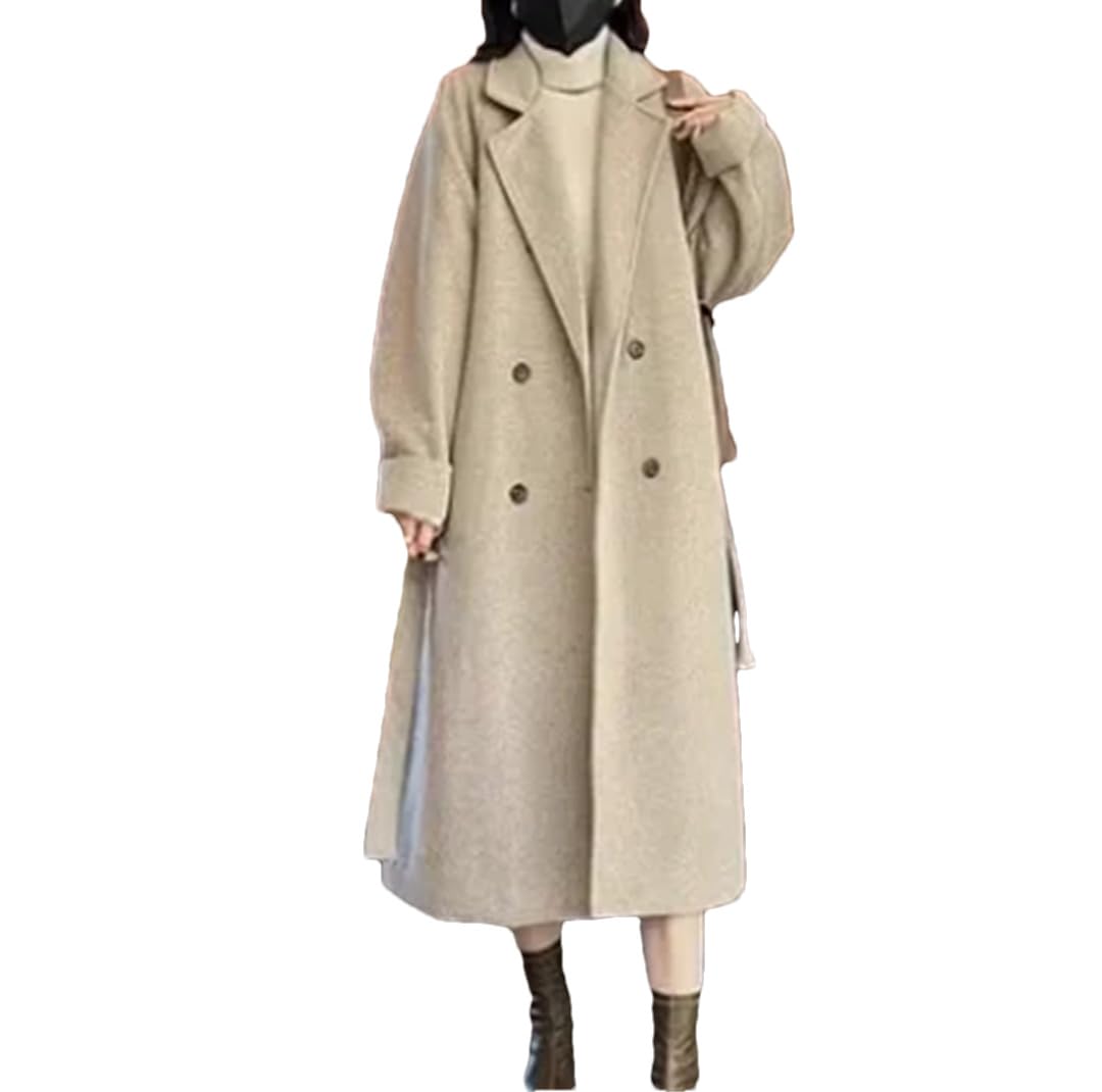 Abrigo de lana de moda para mujer, abrigo de invierno con doble botonadura, cinturón delgado, chaqueta larga de lana, abrigo cálido para mujer
