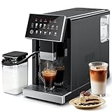 Kismile Automatic Espresso Machine with Grinder & Milk Frother, Espresso Maker for Latte, Thickness Adjustment, Single/Double Cup, 1.5L Removable Water Tank, Cappuccino Maker for Home & Office