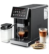 Kismile Automatic Espresso Machine with Grinder &amp; Milk Frother, Latte &amp; Cappuccino Maker, Single/...