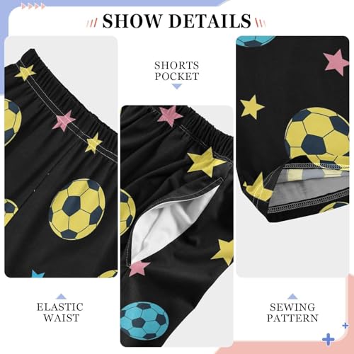 VIGTRO Pajama Pants Long Sleep Bottoms Colorful Soccer Balls Black Background, Soft Elastic Waist Lounge Pants with 2 Pockets Size 6-8 Years2