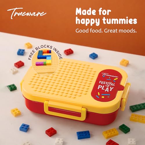 Image of Trueware BRIX Fun Food and Play 304 Stainless Steel PU Insulated Lunch Box with Two Compartment BPA Free, Food Grade Ideal for School, Picnic, Office & Outdoor - 540ml
