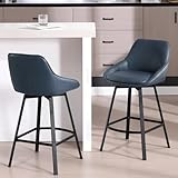 Zesthouse Swivel Counter Height Stools Set of 2, Modern Upholstered Barstools with Backs, 26'' Faux Leather High Chairs for Island Kitchen, Counter Height Chairs with Metal Legs, Blue