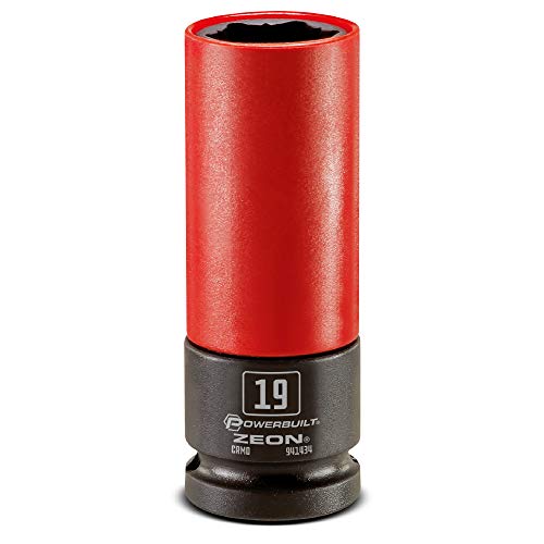 Powerbuilt 19mm Zeon Lug Nut Socket, 1/2" Drive – Impact Rated Chromoly Steel for Damaged & Rounded Lug Nuts, Patented Design Grips up to 85% Rounded, Includes Protective Wheel Saver Sleeve - 941434M