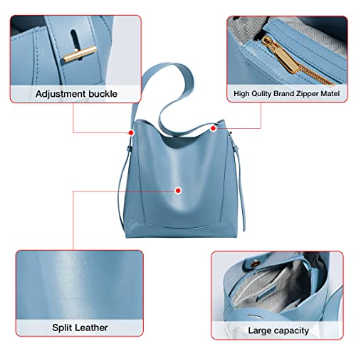 Foxlover Hobo Shoulder Bags For Women, Ladies Bucket Bags Designer Genuine Leather Handbag Purse (Light Blue) #TOP3