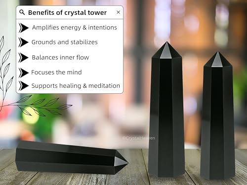 Image of Crystal Heaven Certified Black Obsidian Crystal Tower Obelisk Point for Chakra, Healing and Balancing - AAA Grade Original Certified Gemstone Agate for Reiki Meditation Yoga Spiritual (3-4 Inches)