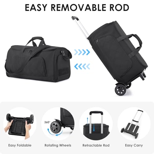 EASYSO Rolling Garment Bag for Travel,Duffle Garment Bag with Wheels and Shoe Compartment for Men and Women,3 in 1 Suit Dress Bags with Wheels（Black） — view 3