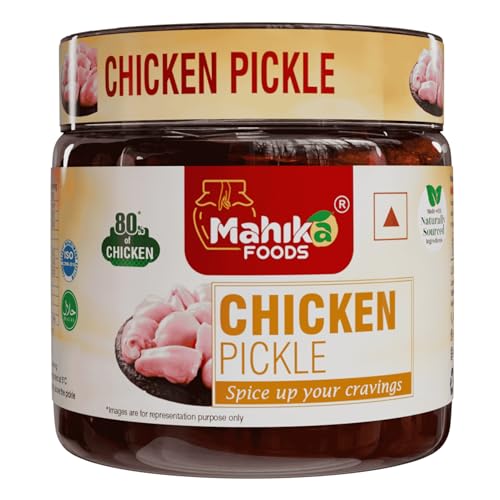 Image of MAHIKA FOODS Chicken Pickle, Andhra Style Homemade Fresh Chicken Pickles, Murgh Achar Authentic Taste of Kerala, Hot & Spicy, with Guntur Flavor, No Added Preservatives, Size: 250 Gm