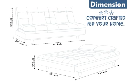 Image of Los Angeles Modern Convertible Futon Sofa Bed, Tufted Upholstered Folding Couch with Adjustable Backrest, Space Saving Sleeper Sofa for Living Room, Apartment, Office, Dorm & Guest Room - Blue