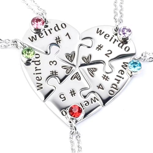TISDA Heart Bff Necklace for 5, Best Friend Necklaces Set of 6, Weirdo 1 2 3 4 Sister Friendship...