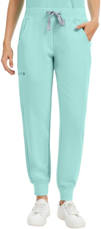 Kitmaz Scrub Pants for Women - Mid Rise 4-Way Stretch Anti-Wrinkle Slim Fit Jogger Pants, Drawstring & 5 Pockets