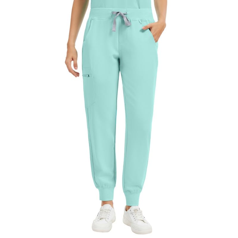 Image of Kitmaz Scrub Pants for Women - Mid Rise 4-Way Stretch Anti-Wrinkle Slim Fit Jogger Pants, Drawstring & 5 Pockets