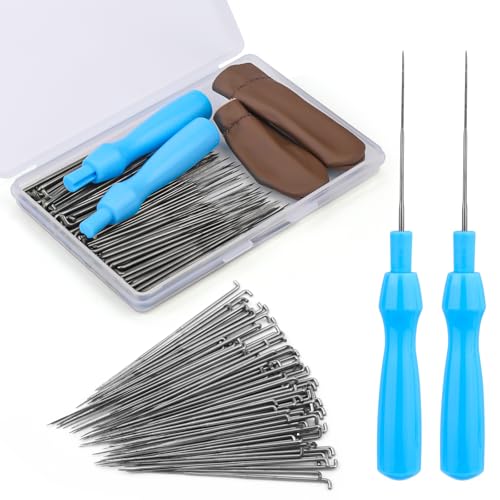QMNNMA 100Pcs Needle Felting Needles Needle Felting Tools Wool Felting Needles with 2 Single Needle Handle Storage Box Fingercots Needle Felting Supplies for Wool Felting Projects(S)
