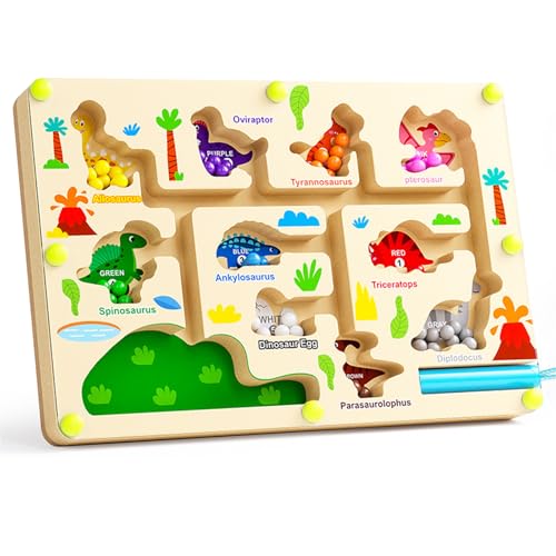 Pmueuff Magnetspiel Labyrinth Kinder, Dinosaurier Magnet Spielzeug, Montessori Spielzeug ab 3 4 5 6 Jahre, Lernspiele Holzspielzeug, Labyrinth Puzzles Geschenke für Kinde Pmueuff Magnetspiel Labyrinth Kinder, Dinosaurier Magnet Spielzeug, Montessori Spielzeug ab 3 4 5 6 Jahre, Lernspiele Holzspielzeug, Labyrinth Puzzles Geschenke für Kinde