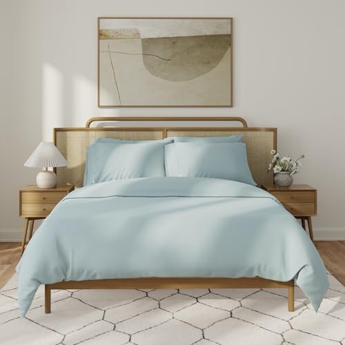 Image of QuickZip Duvet Cover with Zipper Closure - Ultra Soft Long-Staple 100% Cotton, Oeko-Tex Certified, Durable Interior Corner Ties, Corner Clips (King /Cal King (1 Piece), Dusty Blue (Sateen))