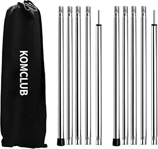 KOMCLUB Telescoping Tarp Poles Adjustable Camping Tent Poles Stainless Steel Adjustable Tent Poles for Tarp Set of 2, Camping Backpacking Tarp Awning Canopy Awning Beach Shelter Rain Fly Sun Sa