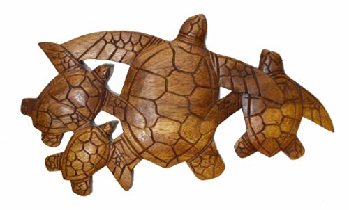 Hand Carved Wooden Sea Turtle Family Art Wall Sculpture Plaque #TOP21
