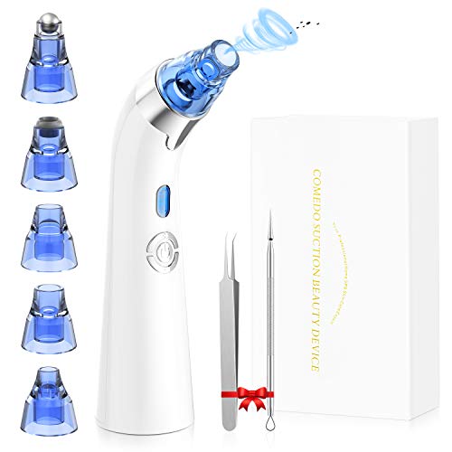 Preisvergleich Produktbild POVO Mitesserentferner Sauger Vakuum Mitesser Entferner Elektrisch Porenreiniger mit 5 Austauschbare Schönheit Köpfe und 5 Stufen Blackhead Remover Porensauger Set für Damen Herren (Weiß)