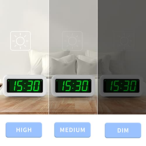 Image of KWANWA 12 Inch Large Display Digital Alarm Clock for Kids & Adults, Dimmable LED Clock with Adjustable Brightness, Easy Snooze, Battery Operated Cordless Desk Clock for Bedroom, Kitchen, (White