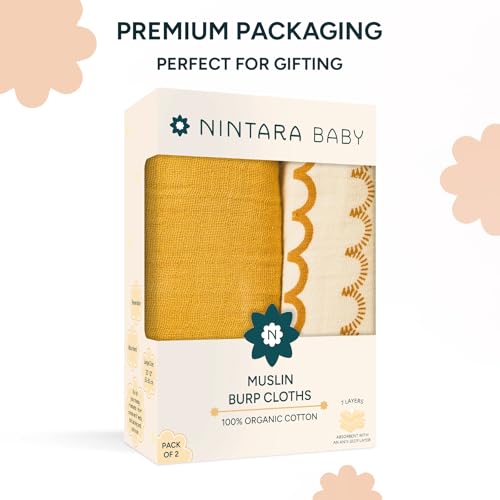 Image of NINTARABABY Burp Cloths - 100% Organic Muslin Cotton, Pack of 2
