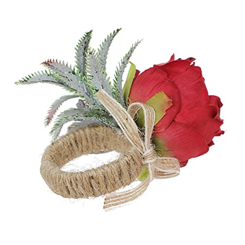 Silk Flower Napkin Rings Set Of 2,Handicraft Rustic Flower Napkin Holder, Thanksgiving,Christmas,Valentine's,Banquet,Wedding,Party,Dinner Tables Decoration (Red) #TOP4