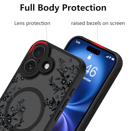 Image of KANGHAR Case for iPhone 17 Florals Pattern | [Compatible with Magsafe] Cute Flower Branch Protective Magnetic Case for Girls Women Men
