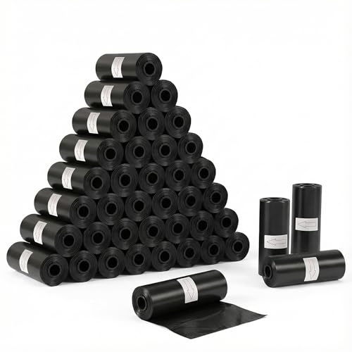H HANSEL HOME Bolsas Caca Perro 600 Bolsas – 40 Rollos de Bolsas para Excrementos de Mascotas, Tamaño Grande 23×30 cm, Color Negro