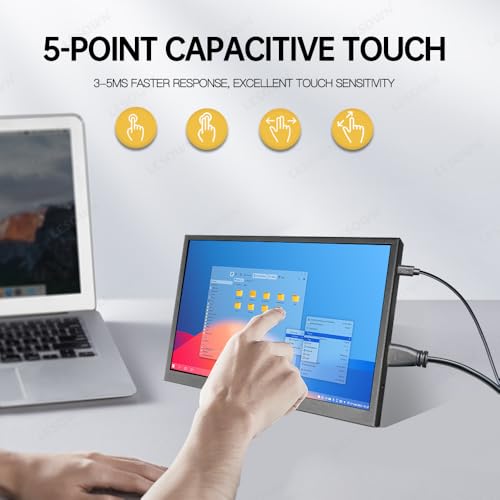 Image of 7inch Touch IPS Portable Monitor with Dual Speakers, Audio Jack, 1024x600 Capacitive Touchscreen Metal Case, HDMI USB Computer Display for Windows Raspberry Pi Ubuntu Mac, Drive-Free