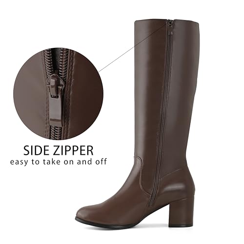 Shoe'N Tale Knee High Boots for Women Block Chunky Heel Boots with Side Zipper3
