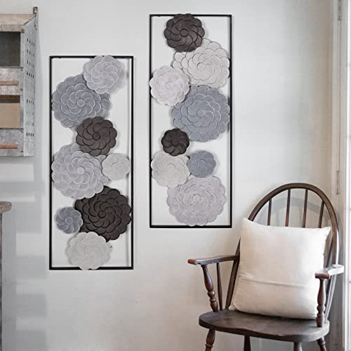 Oakrain 2 Pcs Metal Wall Art - 35.4" X 13.4" Large Metal Flower Wall Decor With Frame, Modern Home Wall Decoration Sculpture For Living Room, Office, Bedroom, Study #TOP5