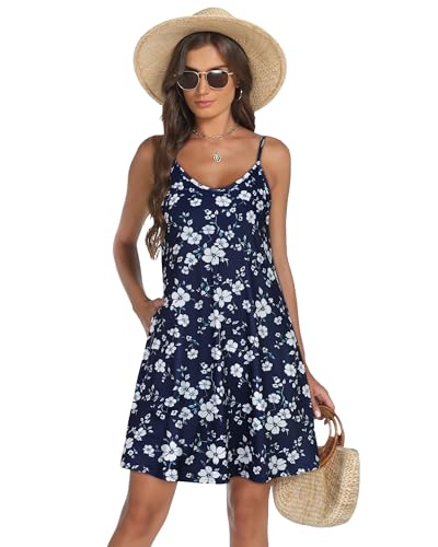 Image of elescat Womens Summer Dresses Spaghetti Strap V Neck Casual Sleeveless Sundress Beach Cover Ups with Pockets 2026