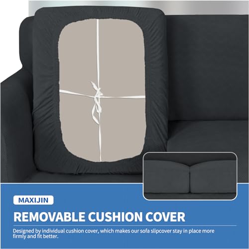 MAXIJIN 3 Piece Couch Covers for 2 Cushion Couch Sofa Cover, Stretch Loveseat Sofa Slipcovers for Sofas with 2 Large Cushions, Thick Dogs Pet Furniture Covers (71"-91", Gray) - Image 6