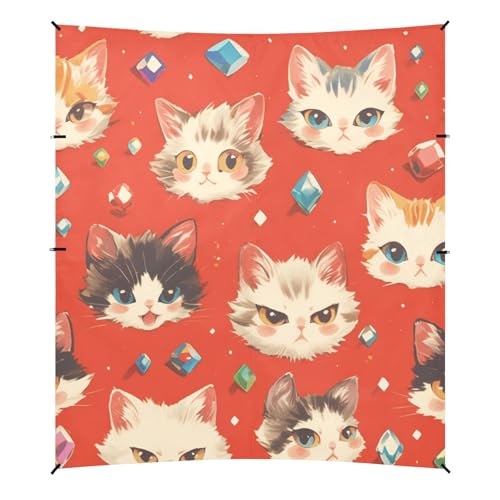 Cute Chic Cats Face Red Beach Tent & Canopy UPF50+ Protection Easy Setup Portable Sunshade with Carrying Bag for Backyard, Grassland, Park