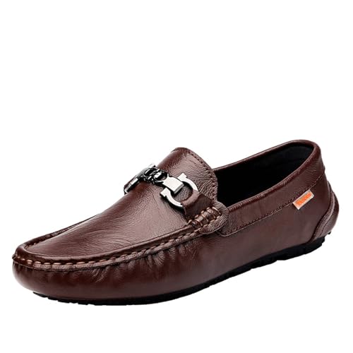 Mens Business Formal Leather Loafer Shoes Outdoor Walking Shoes Casual Lightweight Fashion Buckle Slip On Shoes for Wedding Driving Work Office